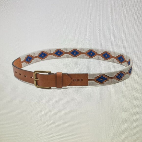 Ziker NWOT Cowboy Belt Brown and Blue Patterned Women or Men Belt Size 40 - Picture 2 of 16